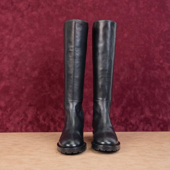 Stuart Weitzman Women 5050 Knee High Lug Black Leather Stretch Knee Boots sz 6.5 - Picture 3 of 10